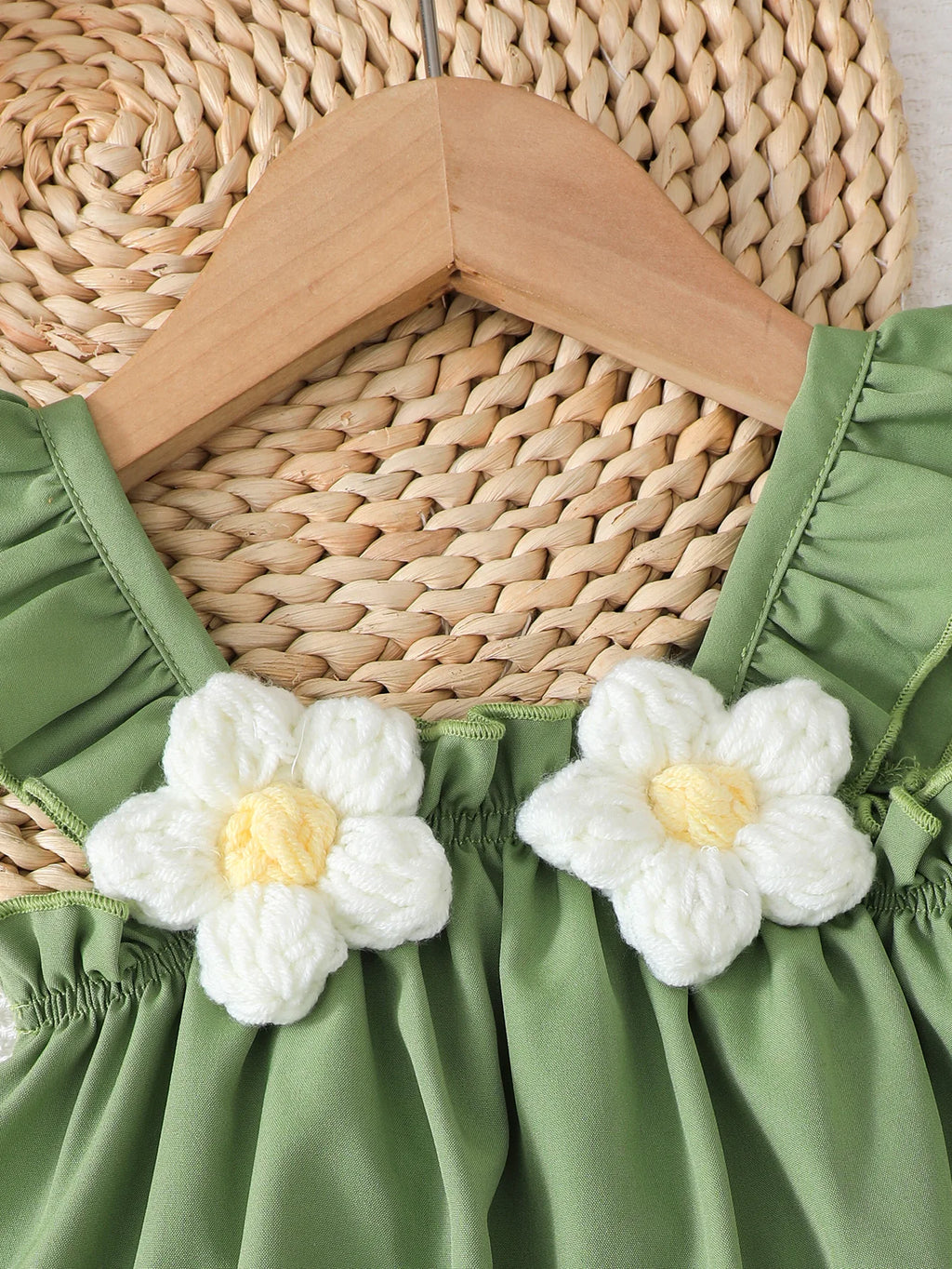 Summer Baby girl Set with Ruffled Knitted Flower Top and Shorts Fashion Suit suitable for Cute Female Babies aged 0-3 Years old