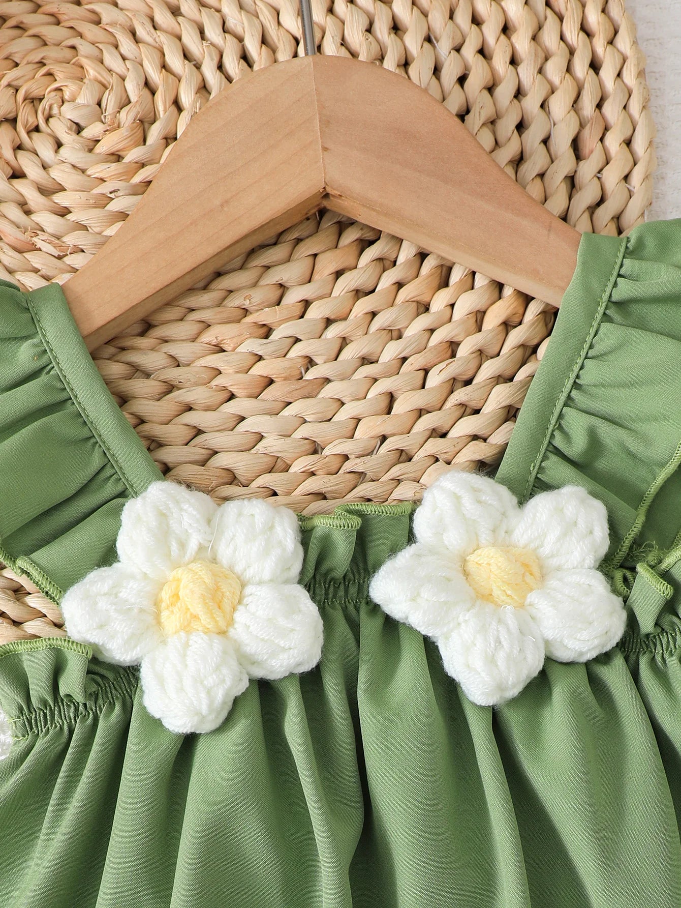 Summer Baby girl Set with Ruffled Knitted Flower Top and Shorts Fashion Suit suitable for Cute Female Babies aged 0-3 Years old
