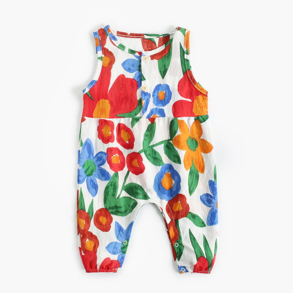 Baby Girls Printing Jumpsuits Flower Summer Rompers Cotton Toddler