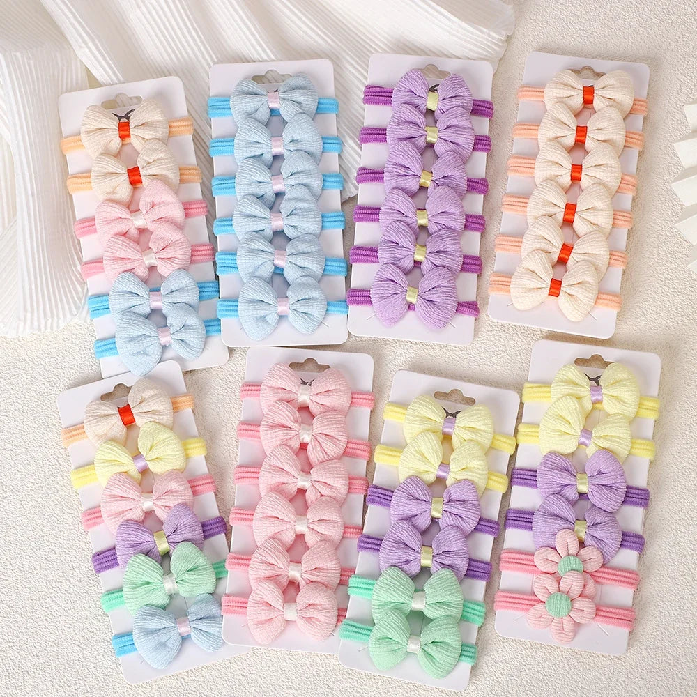 10Pcs/Lot Girls Headbands Flower Hair Strap Horsetail Head Rope Kids Braided Towel Ring Accessories