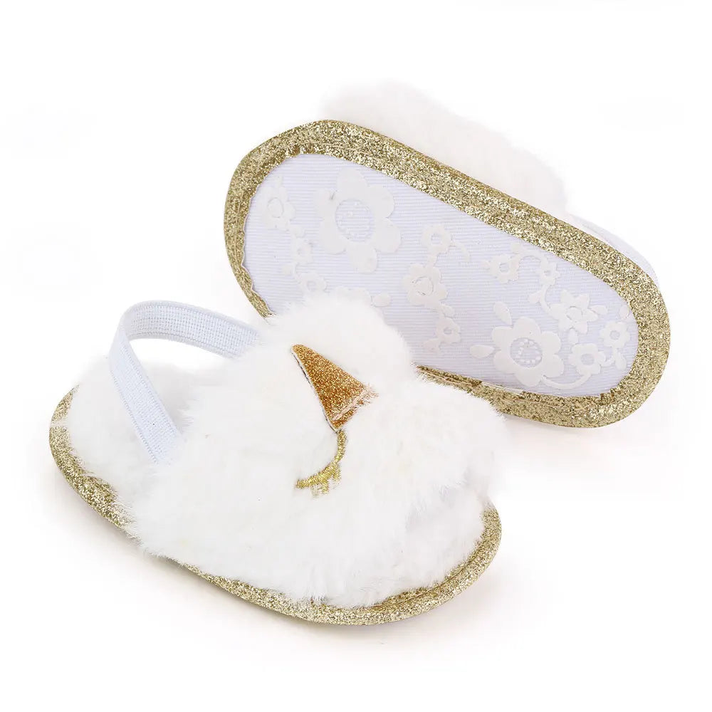 Spring Winter Fashion Multicolor Faux Fur Baby Girl Slipper Non-slip Newborn Cute Infant Toddler Crib Dress Shoes First Walkers