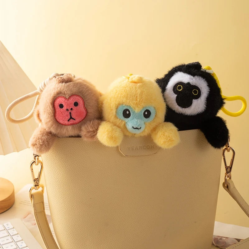 Golden Monkey Plush Toy Keychain Holder White-Faced Saki Pendant Soft Dolls Fun Accessory To Bag Functional Plushie Keyring Gift