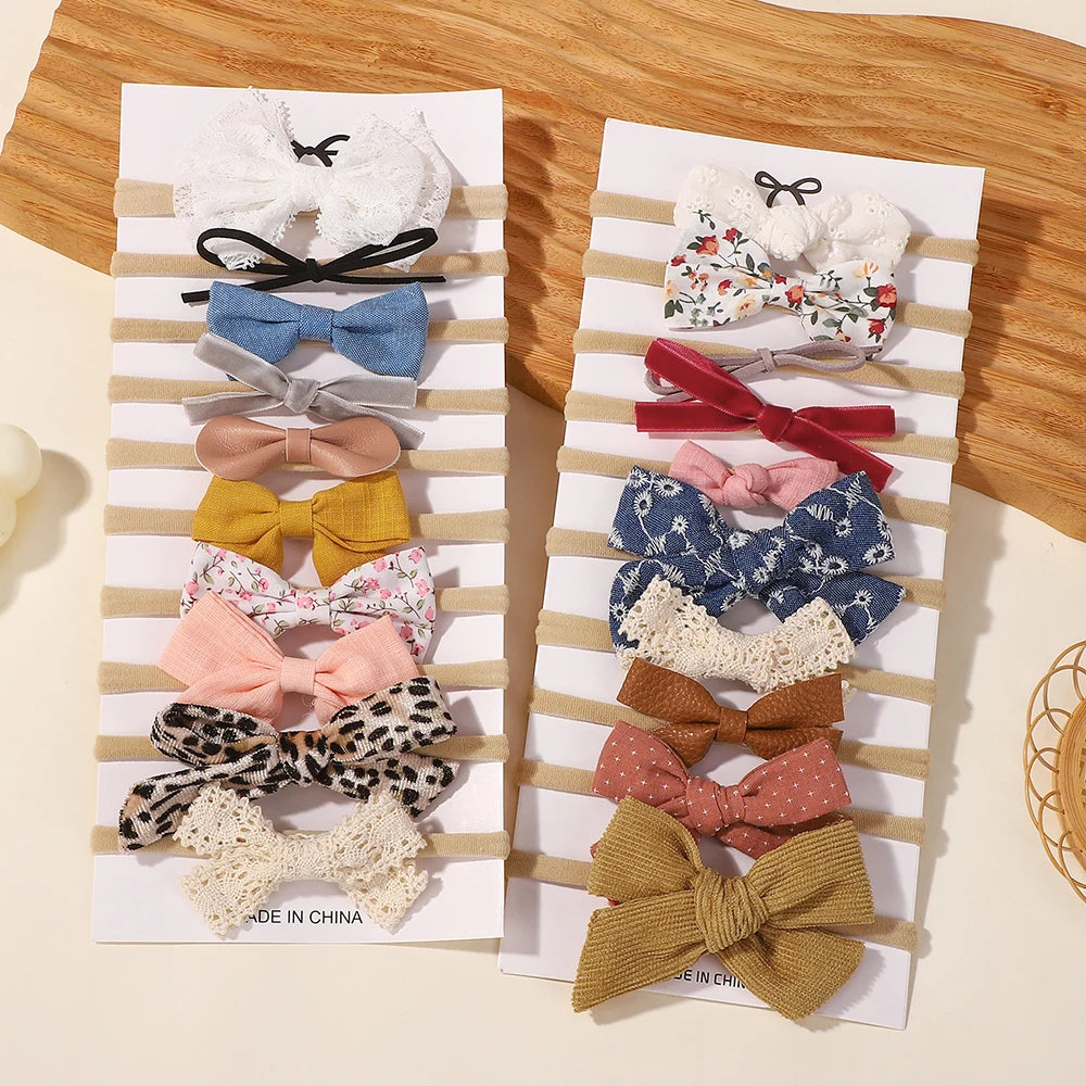 10Pcs Fashion Baby Elastic Hair Band Lovely Colorful PU Cotton Bow Headband Girls Headdress Party Casual Headwear