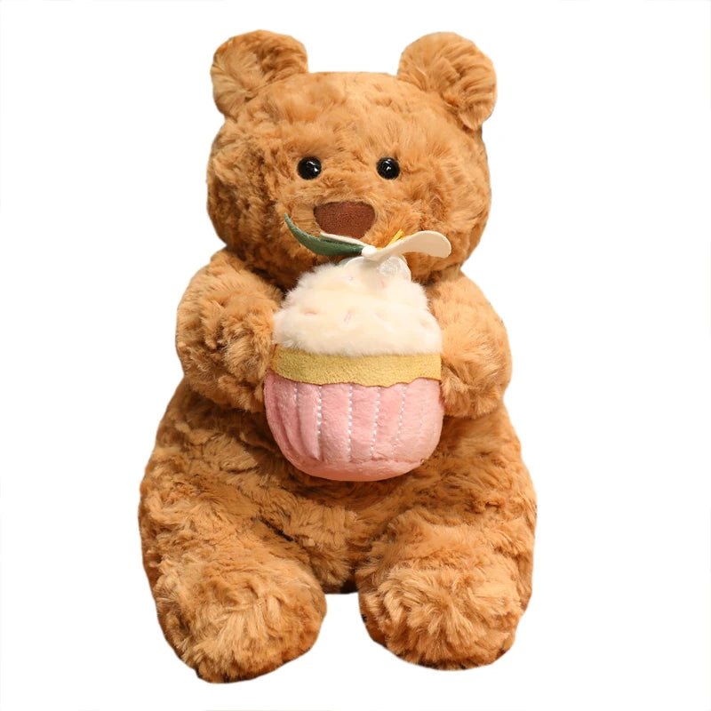 Kawaii Healing Cake Bear Doll Pillow - Cartoon Anime Stuffed Plush Toy Cute Birthday Gift for Children Fun Soft Doll