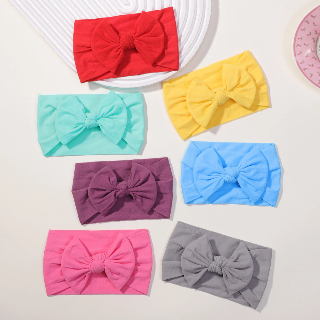 5Pcs/lot Bright Nylon Solid Color Baby Headband Set 3.5inch Bowknot Casual Headties Soft and Non Damaging To Hair