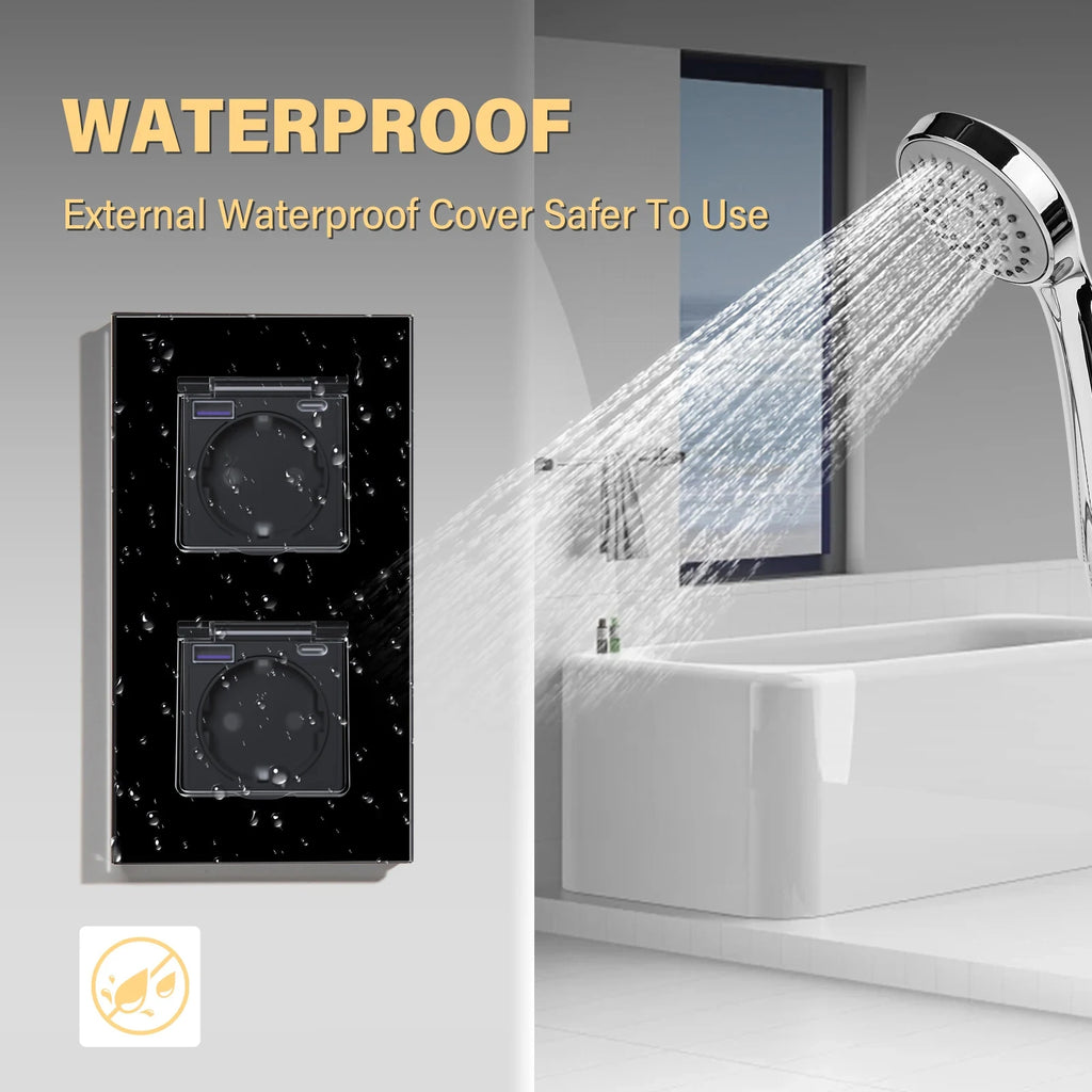 BSEED Sinlge EU Wall Socket With Type-c USB 20W Waterproof Cover Double Triple Power Sockets For Bathroom Outdoors Glass Frames