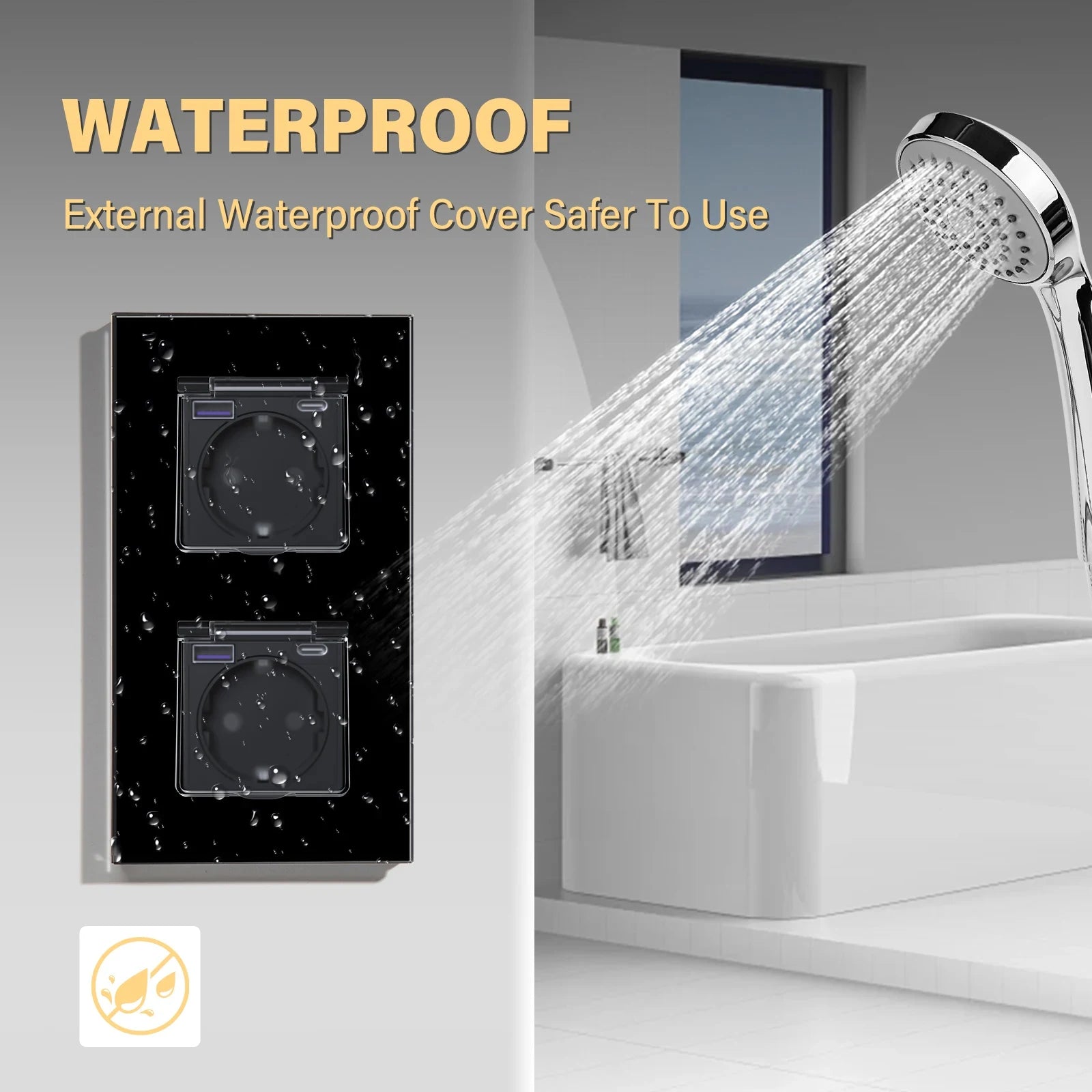 BSEED Sinlge EU Wall Socket With Type-c USB 20W Waterproof Cover Double Triple Power Sockets For Bathroom Outdoors Glass Frames