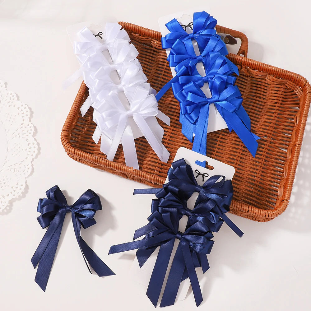 2Pcs Gorgeous Flower Bows Hair Clips Exquisite Tassel Ribbon Hairgripes Girls Party Decoration Hair Accessories