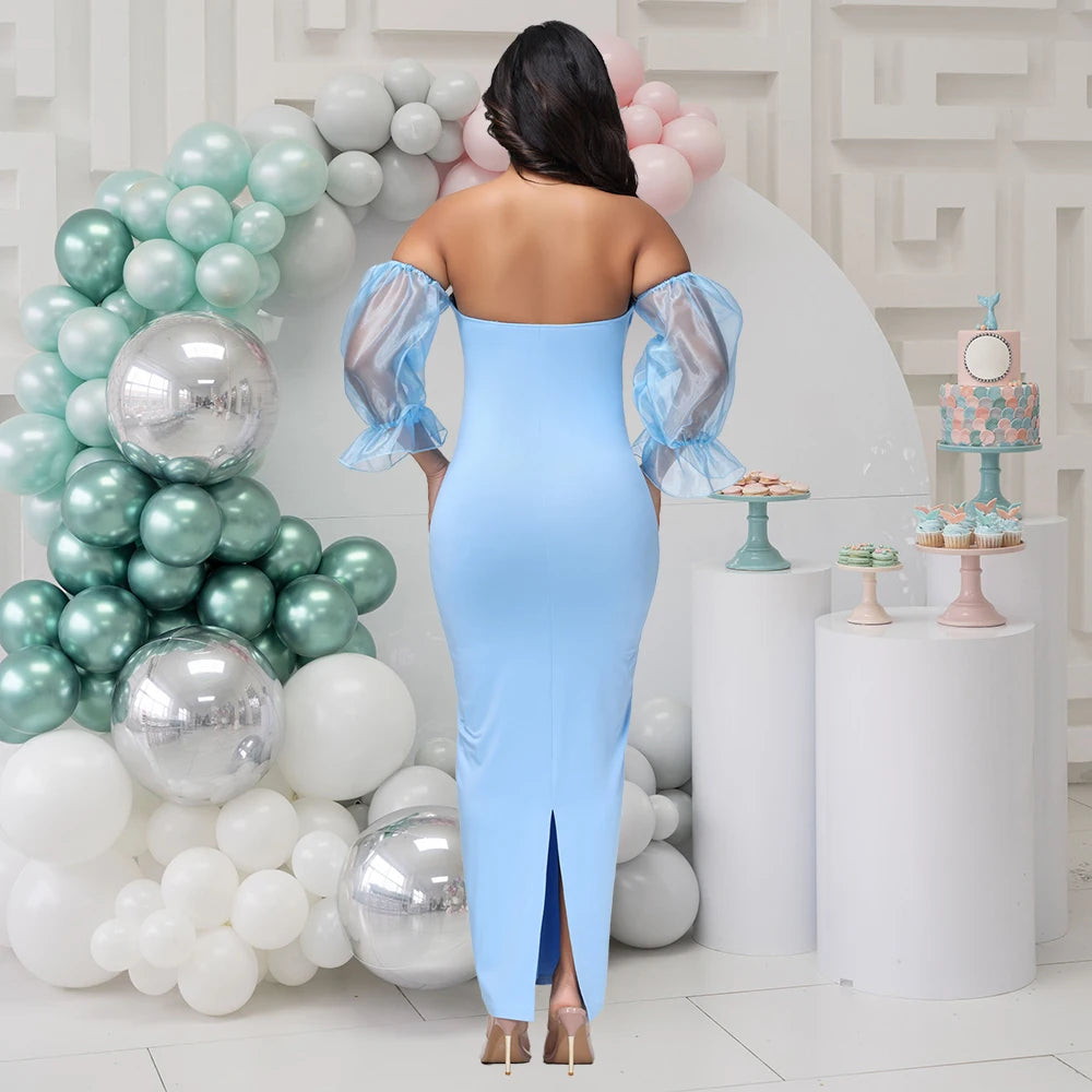 Maternity Summer Lantern Sleeves Photography Dress Off Shoulder Slim Fit Elegant Gown for Baby Shower Photoshoot