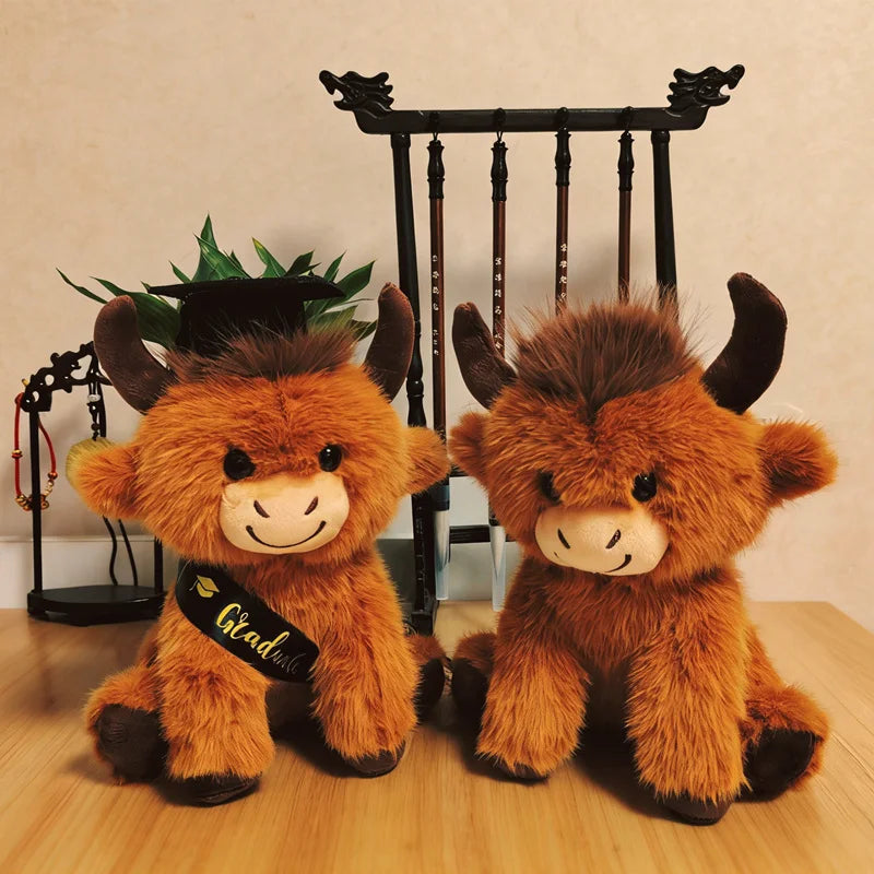 Hot New Sitting Pose Highland Cattle Plush Toys Soft Fluffy Cartoon Dr Cattle Doll Cute Graduation Gift To Friends Family
