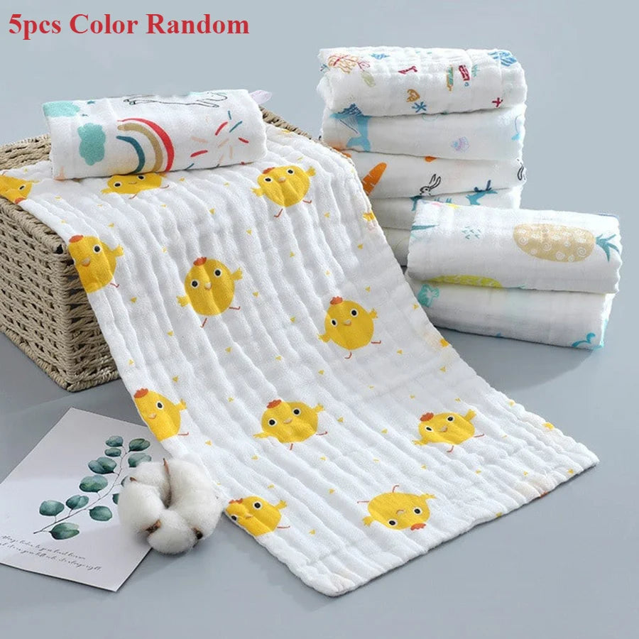 1/5pcs Pure Cotton Children's Face Towel 6-layer Gauze Muslin High-density Water Washed Cotton Soft Baby Towels Random Color