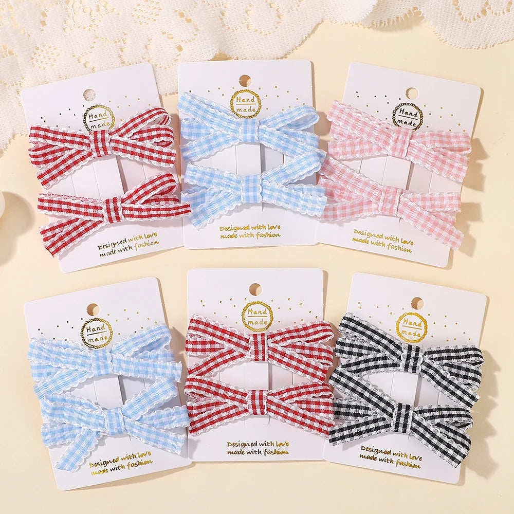 2Pcs Striped Bow Hair Clip Set Women's Sweet Hair Accessories Lovely Girl Headwear Hairpin for Dress up