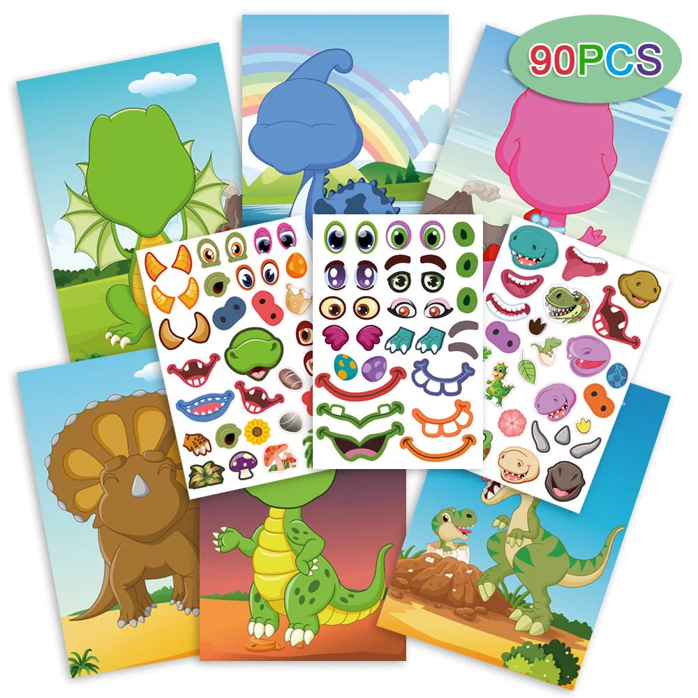 Make a Face DIY Animal Princess Dinosaur Jigsaw Stickers Kids Puzzle Games Funny Cartoon Educational Craft Stickers Toy For Baby
