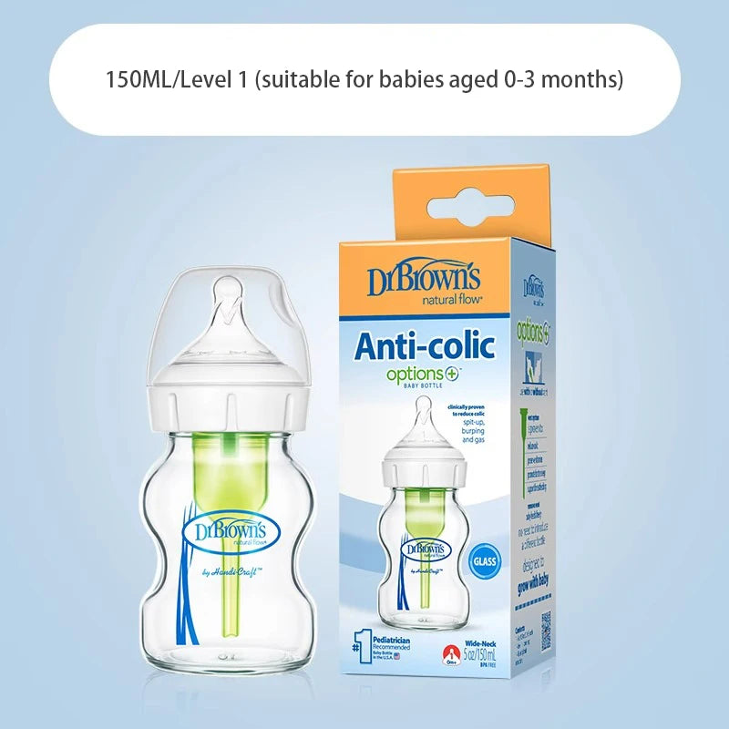Dr. Brown's Newborn Glass Baby Bottle Wide Mouth Anti-Flatulence Gas-Liquid Separation 150ml 270ml