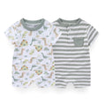 2 Pcs Cartoon Dinosaur Baby Boy Flat-angle Jumpsuits Short Sleeves Newborn Rompers 0-9M Infant Clothes