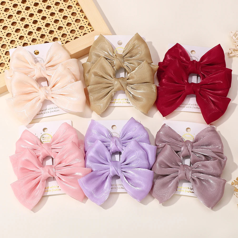 2Pcs/lot Big Bows Chiffon Hair Clips Cheer Bowknot Hairpin Children Headdress Fashion Girls Hair Accessories