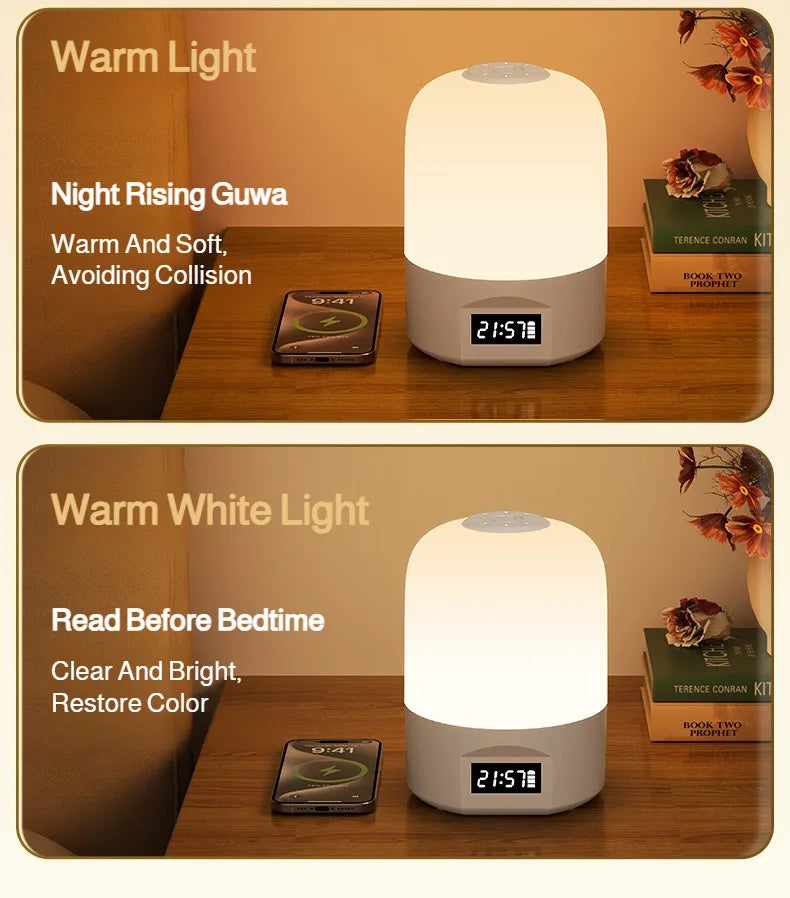 LED Bedside Lamp with Clock Display Touch Control Dimmable Night Light USB Rechargeable for Bedroom Baby Feeding