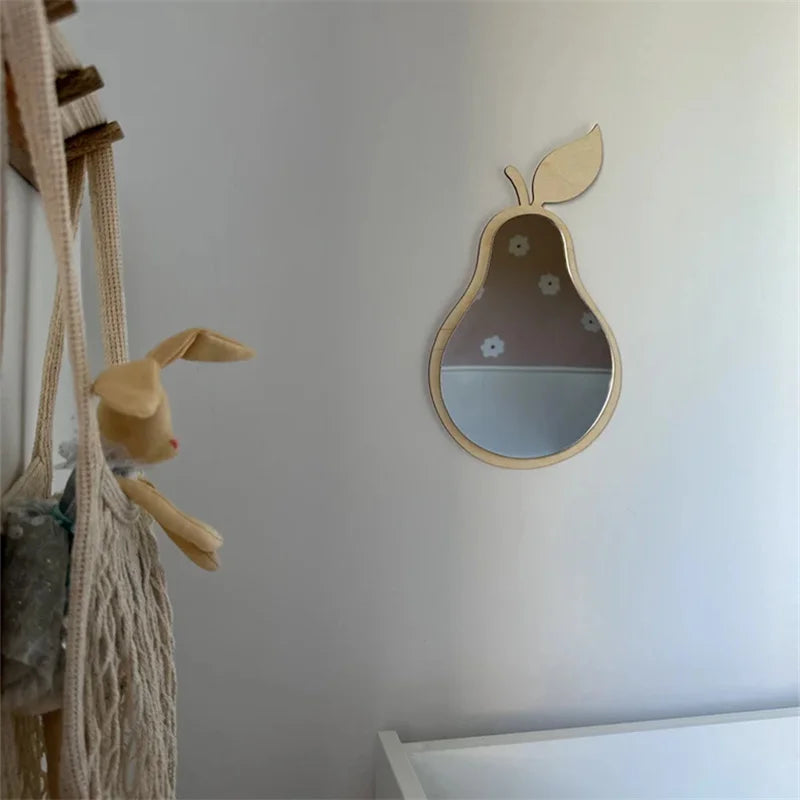 Ins Scandinavian Style Lemon Anti-Shattering Wood Mirror Home Room Decoration Background Wall for Bedroom Decoration Hanging Mirror for Bathroom, Living Room, Bedroom Wall Hanging, Handmade Room Decoration Wall Mirror Shootin - Baby World SA