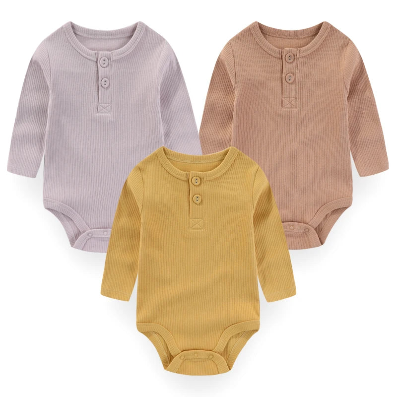 Brand 3-Piece Solid Color Baby Unisex Bodysuits Long Sleeve Newborn Rompers 0-24 Months Four Seasons Infant Clothes