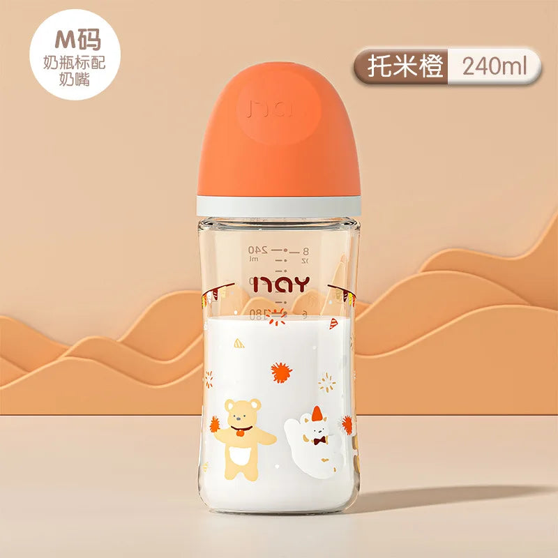 Colorful Cartoon Pattern Anti Choking Glass Baby Bottle Model 160ml 240ml For Newborns 0 To 3 Months