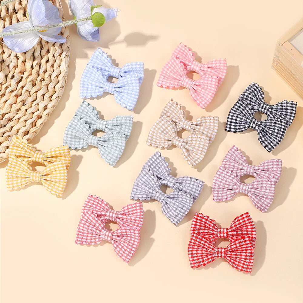 20pcs/Set Plaid Print Hair Bow Clips for Baby Girls Cute Handmade Mini Bowbot Hairpins Barrettes Sweet Hair Accessories