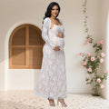 2026 Women's Maternity Long Sleeve Top & Spaghetti Strap Dress 2Pcs Photography Outfits Floral Lace Gown for Baby Shower Party