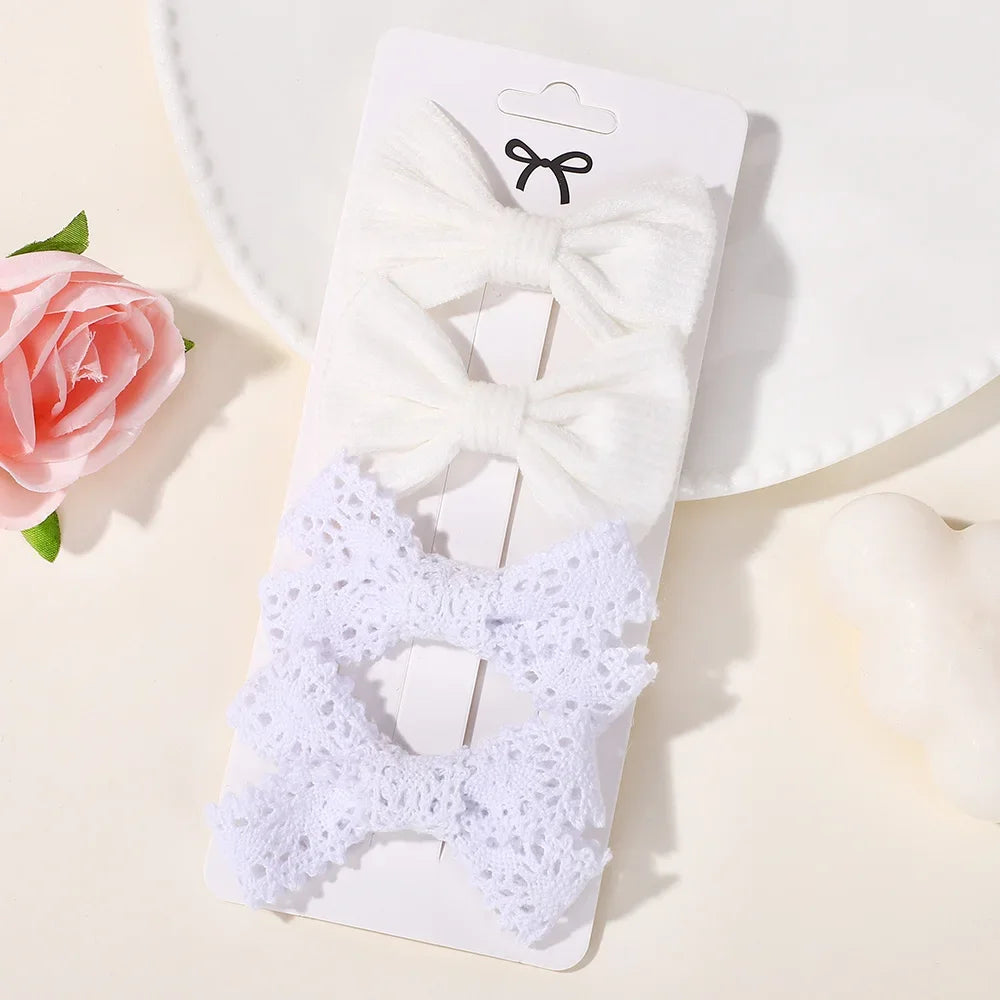 4Pcs/lot Lovely Bowknot Hair Clip for Girls Lace Side Bangs Hairgripes Gift Headwear Set Boutique Kids Barrette