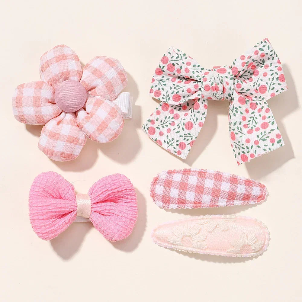 Mini Baby Girl Hair Clips Set 5Pcs Floral Bow Bunny Princess Hairpins for Toddler Girls