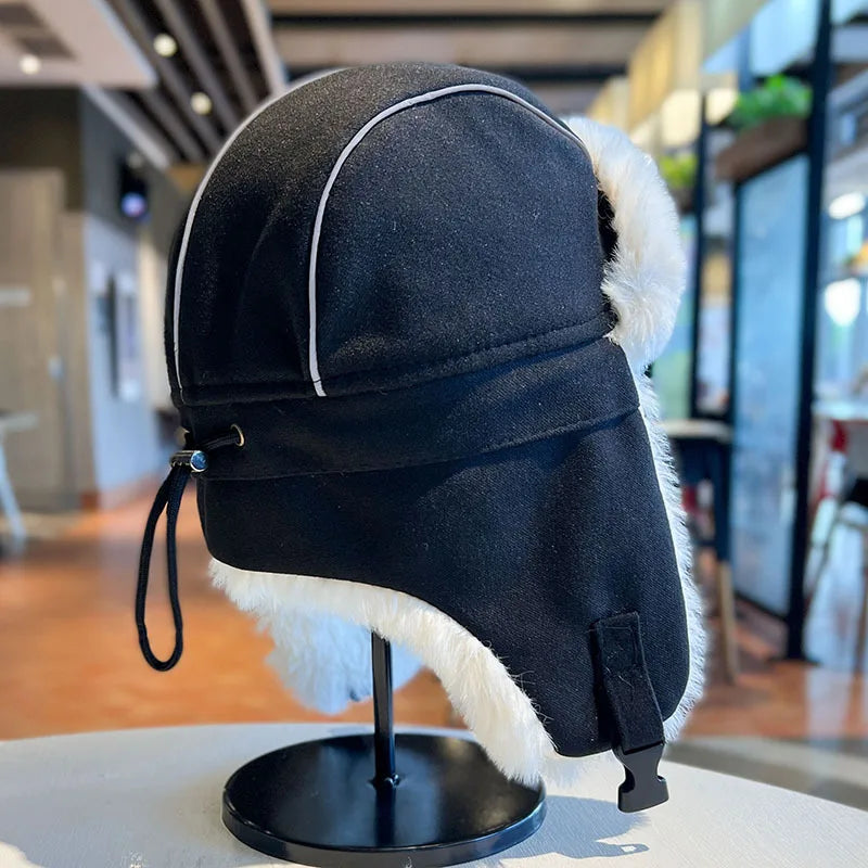 Ushanka Men's and Women's Winter Thickened Velvet Padded  Warm Artifact Earflaps Cap Northeast Pullover Cold Protection Hat