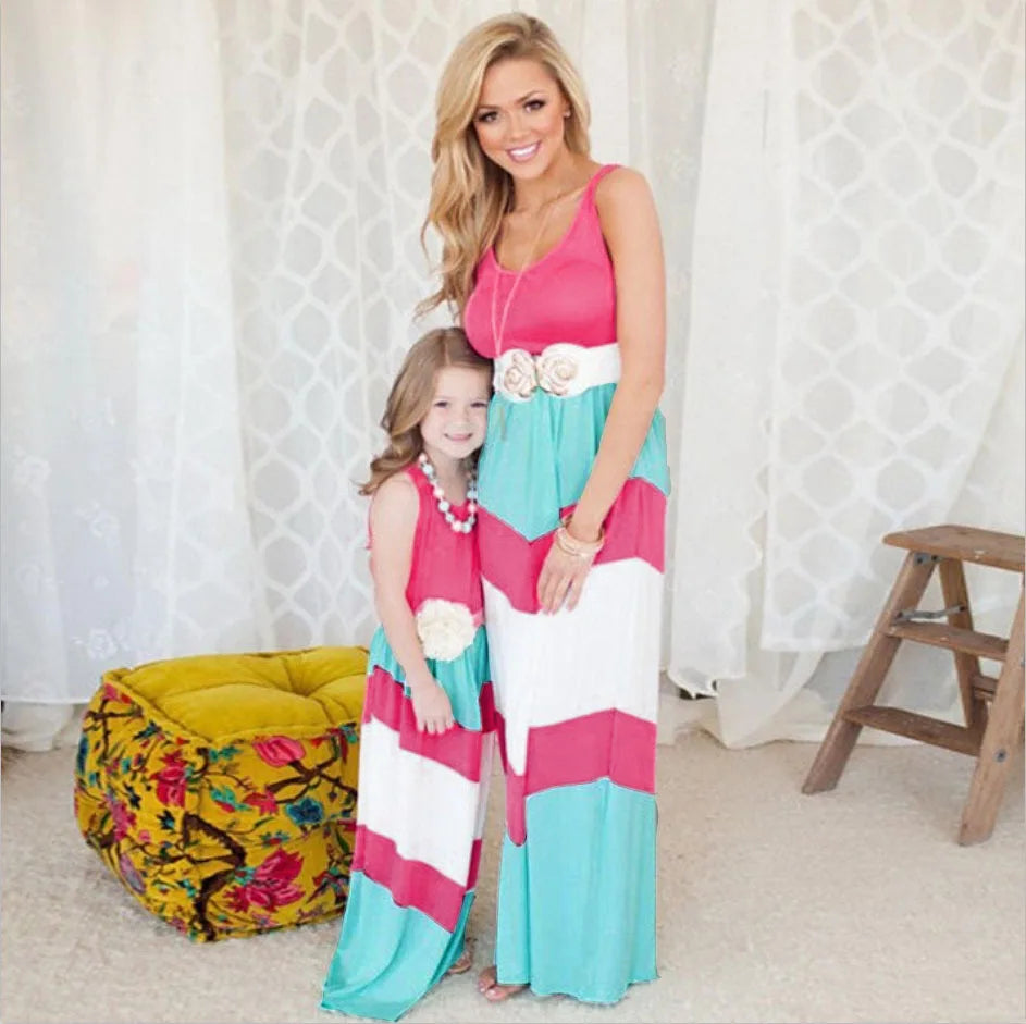 2026 Matching Parent-Child Dress Family Matching Mother Daughter Dresses Clothes Striped Mom Dress Kids Child Outfits Mum Sister