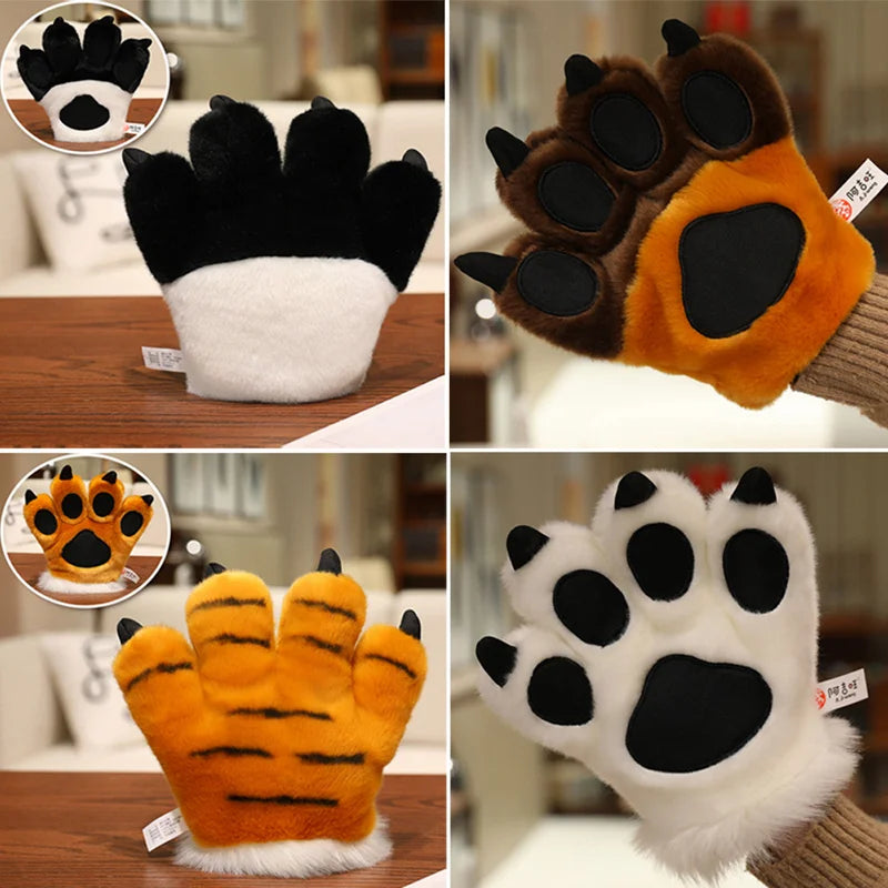 25cm Animal Claws Gloves Soft Stuffed Plush Toys Dog Bear Tiger Paws Plush Gloves Cosplay Costume Photograpy Props Charm Gifts