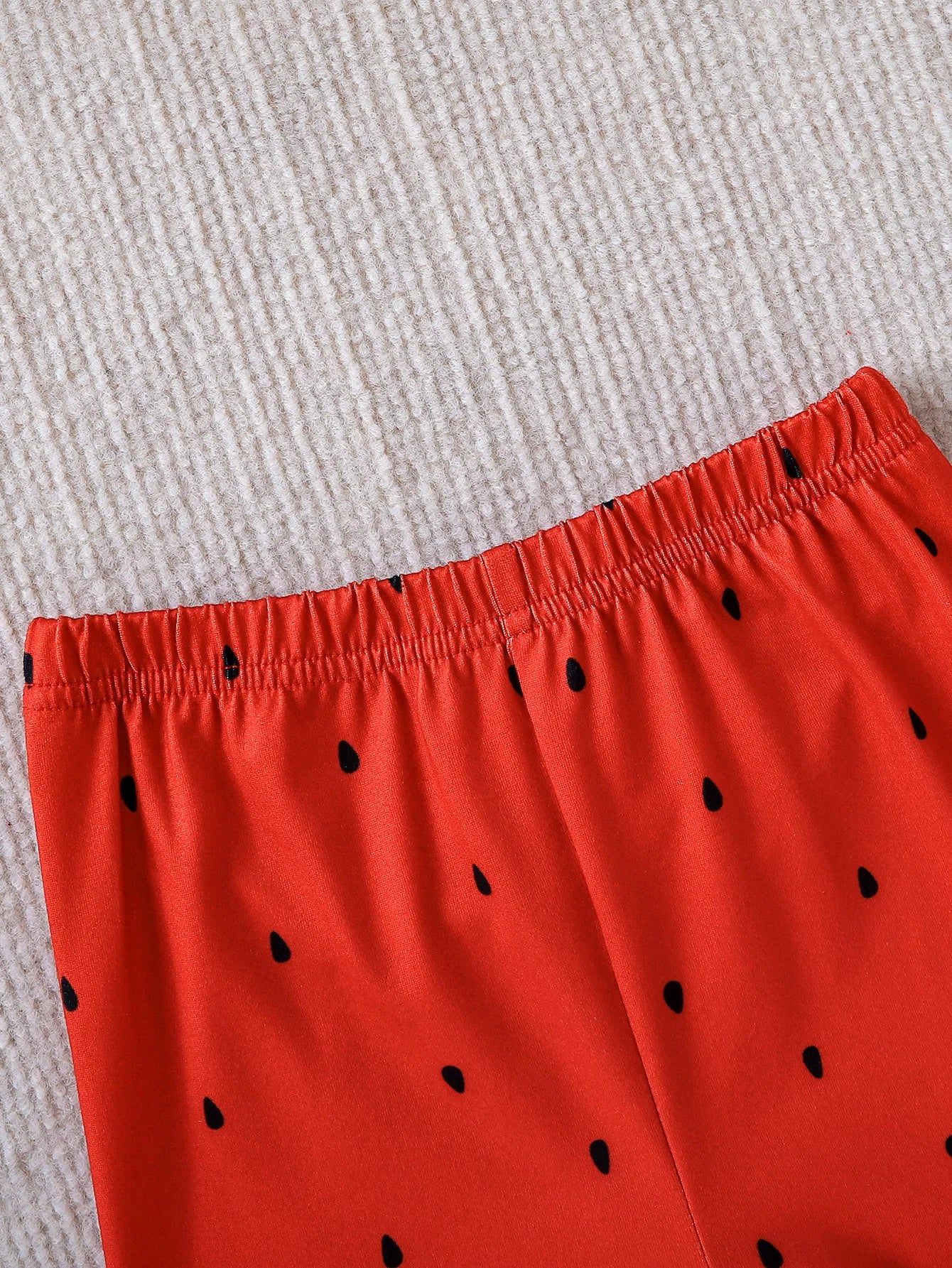 2pcs Summer Baby Girls Strawberry Print Striped Set, Cute Ruffle Sleeve Peplum Top + Watermelon Seed Leggings, Daily Wear/Birthd