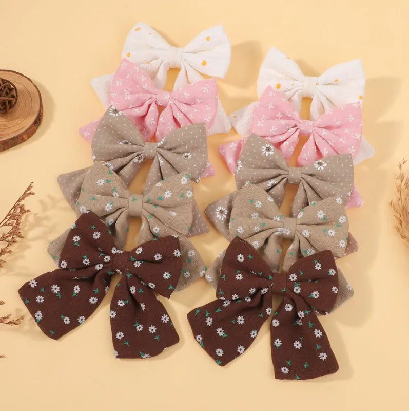 10pcs/set Cotton Flower Bowknot Hair Clips for Kids Girls Sweet Hairpin Barrettes Ponytail Clip Hair Accessories Headwear
