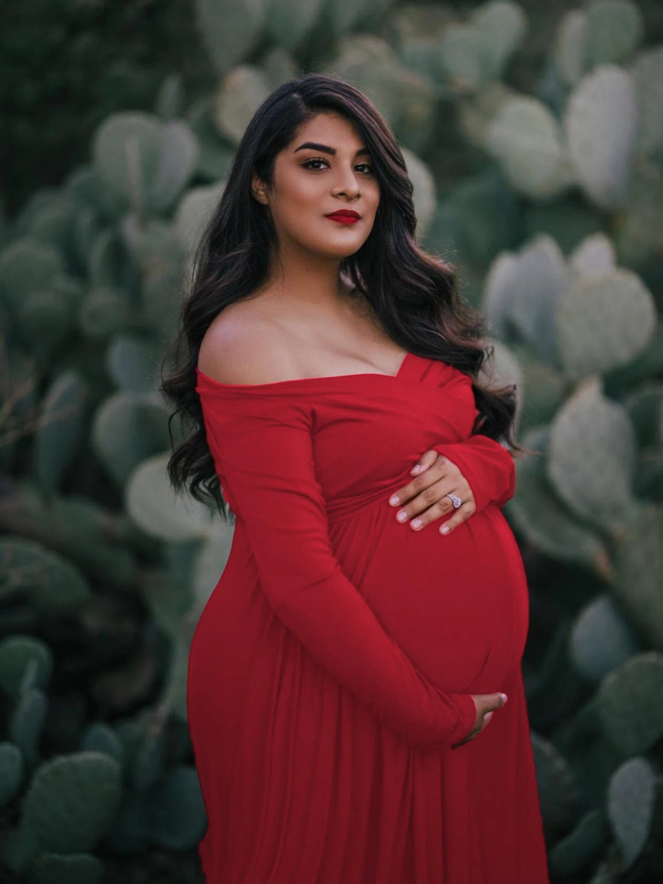 Maternity V-neck Gown Long Sleeve Trailing Maxi Dress Elegant Photo Shoot For Pregnant Women Photography