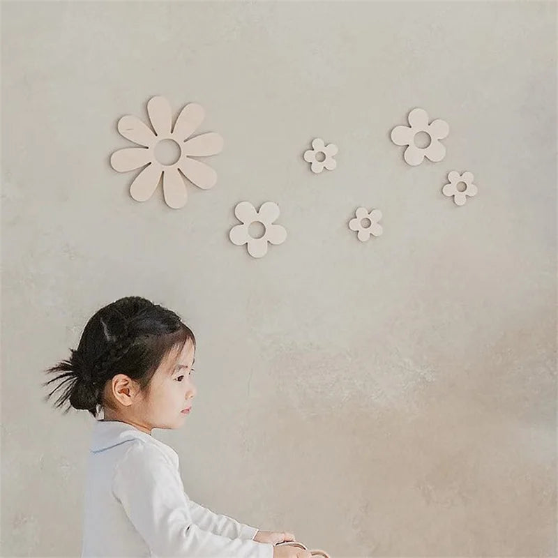 Vintage Wooden Large Daisy Flower Wall Sticker Home Decoration Nursery Room Wall Art Festival Party Background Wall Decoration Floral Art Wooden Wall Sticker.