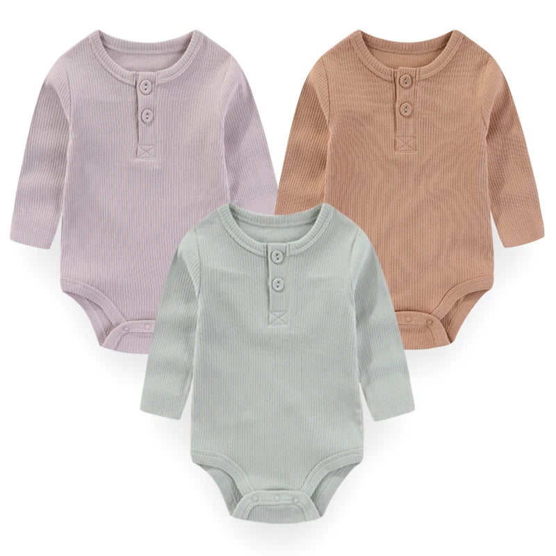 Brand 3-Piece Solid Color Baby Unisex Bodysuits Long Sleeve Newborn Rompers 0-24 Months Four Seasons Infant Clothes
