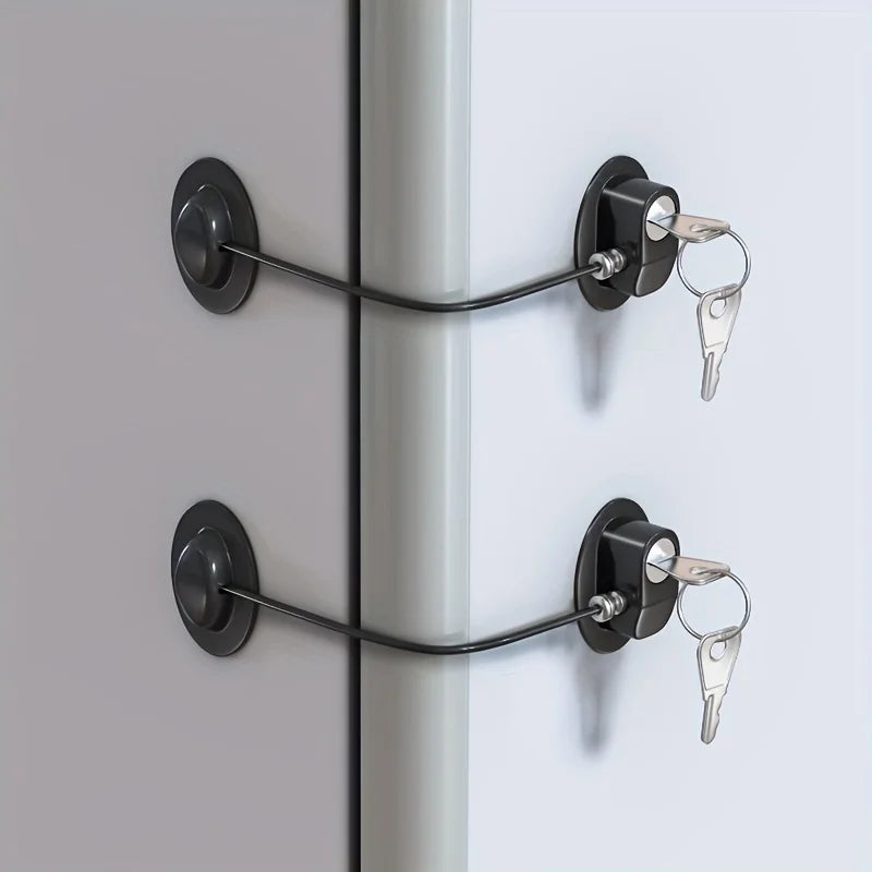 1/2Pcs Strong Adhesive Teenager Safety Stainless Steel Refrigerator Lock with 2 Keys Suitable for Cabinet Locks Drawer Locks