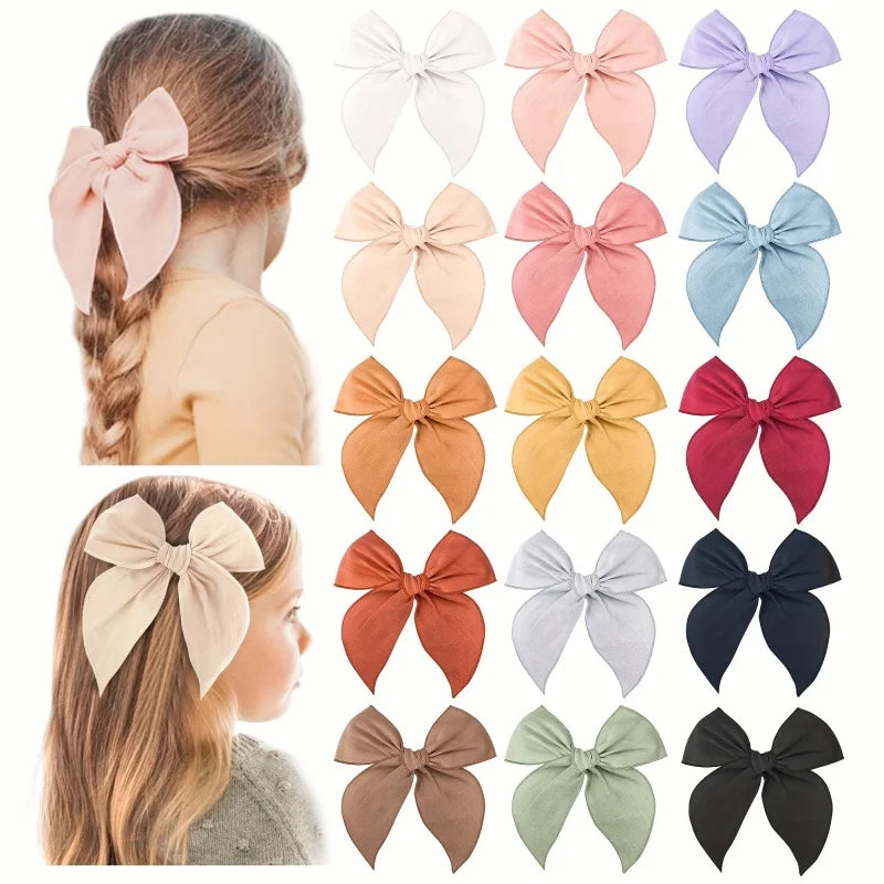 15Pcs cotton cheer bow hairclips set girls big bowknot ponytail hairgripes party travel headdress