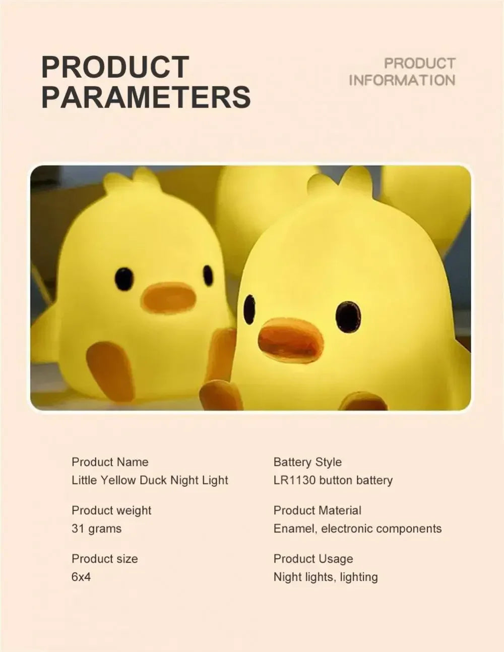 Cartoon Little Yellow Duck Night Light Built-in Battery Night Light No Harm Eyes Children Sleeping Lamp Bedroom Decor Light