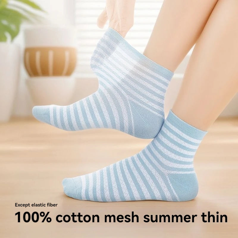 Children's Summer Mesh Colorful Socks: Pure Cotton, Sweat-Absorbent, Breathable, Seamless Stitching, for Boys and Girls, School