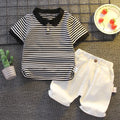 ‌New Boys Cotton Striped Shorts Set 2-Piece Summer Outfit Fashion Short Sleeve Casual Playwear Stylish Kids Clothing‌