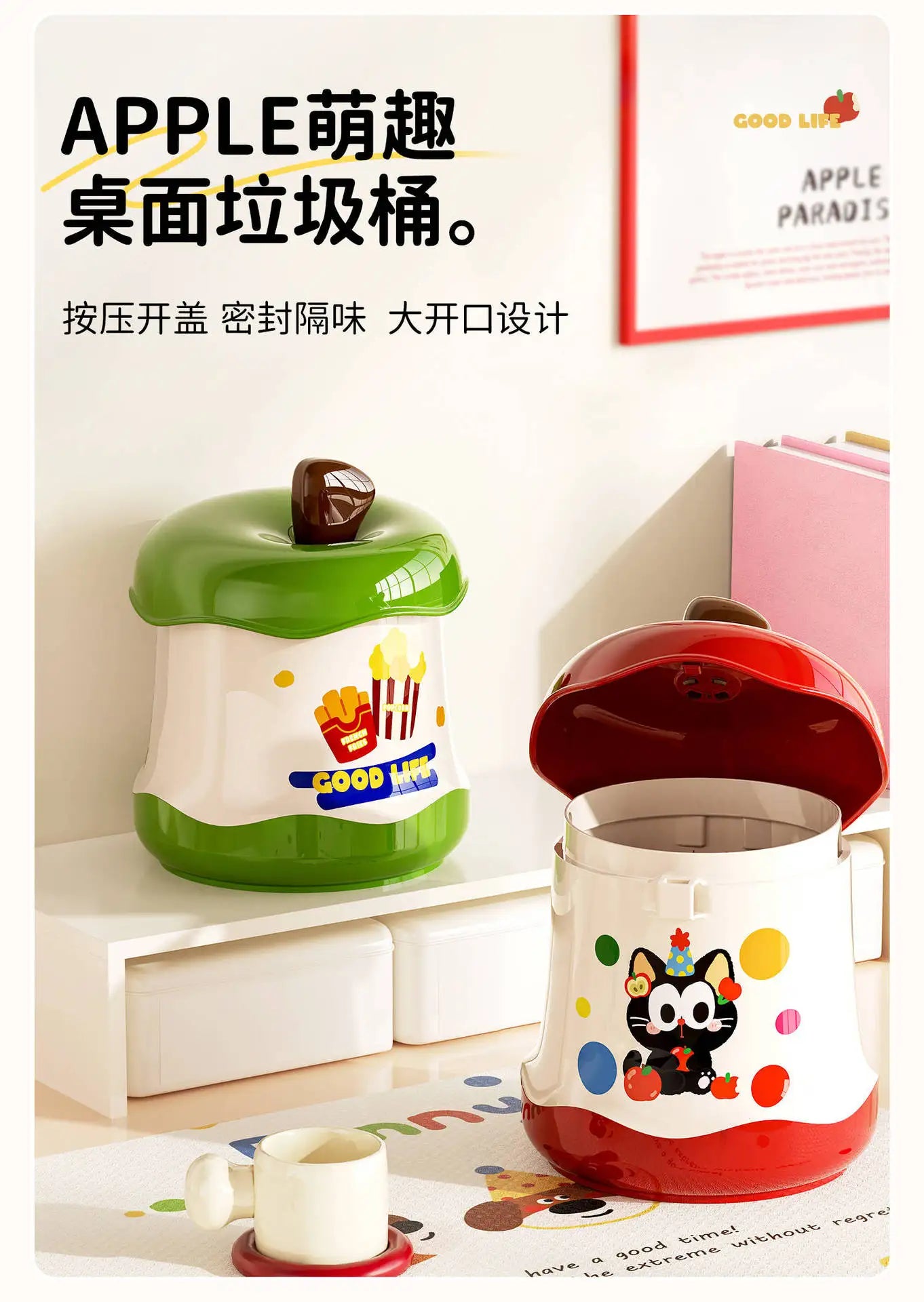 Desktop Trash Can Mini Cute Garbage Basket Household Garbage Bins with Lid Storage Bin Storage Box for Office Bedroom Dormitory