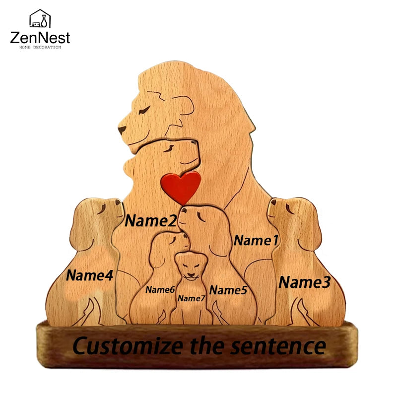 Personalized Wooden Lion Family Puzzle Ornament – Custom Name Family Christmas Decoration