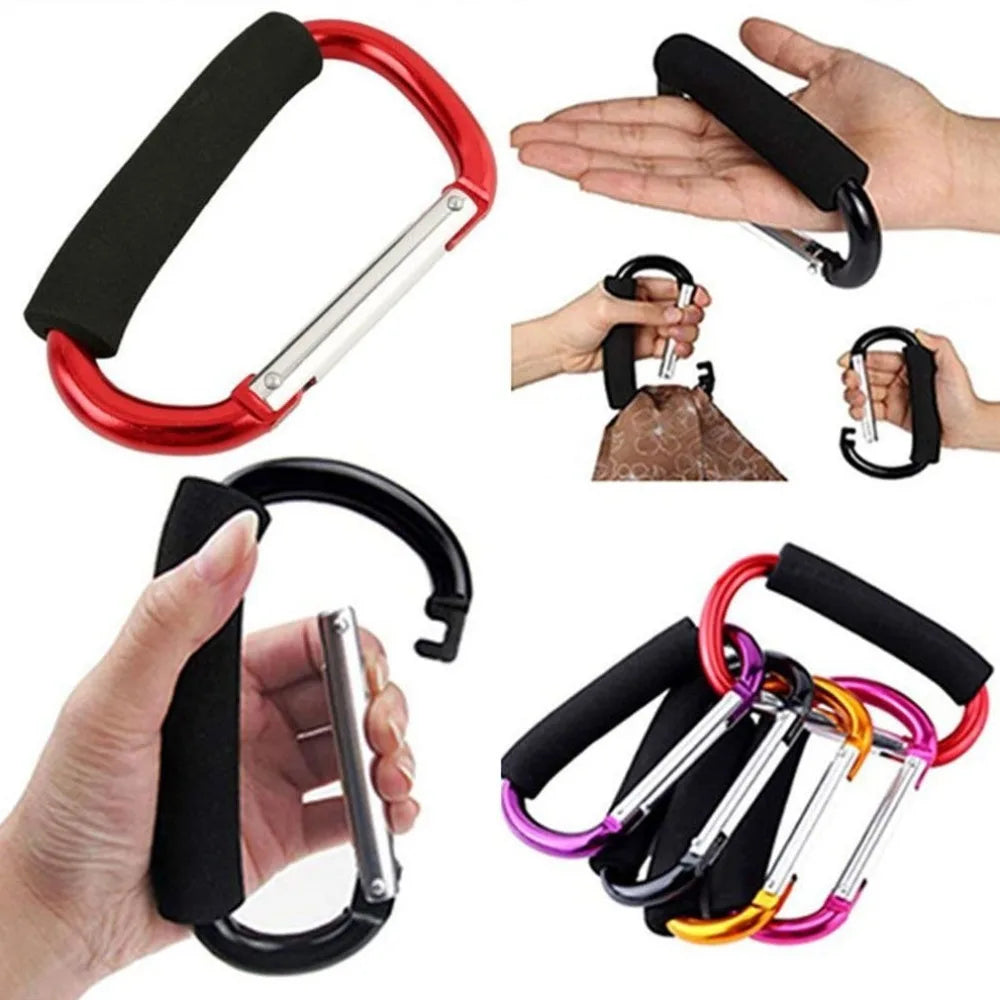 2Pcs Multifunction Baby Stroller Hook Sponge Handle D-Ring Carriage Hanger Soft Grip Aluminum Alloy Pram Lifting Button