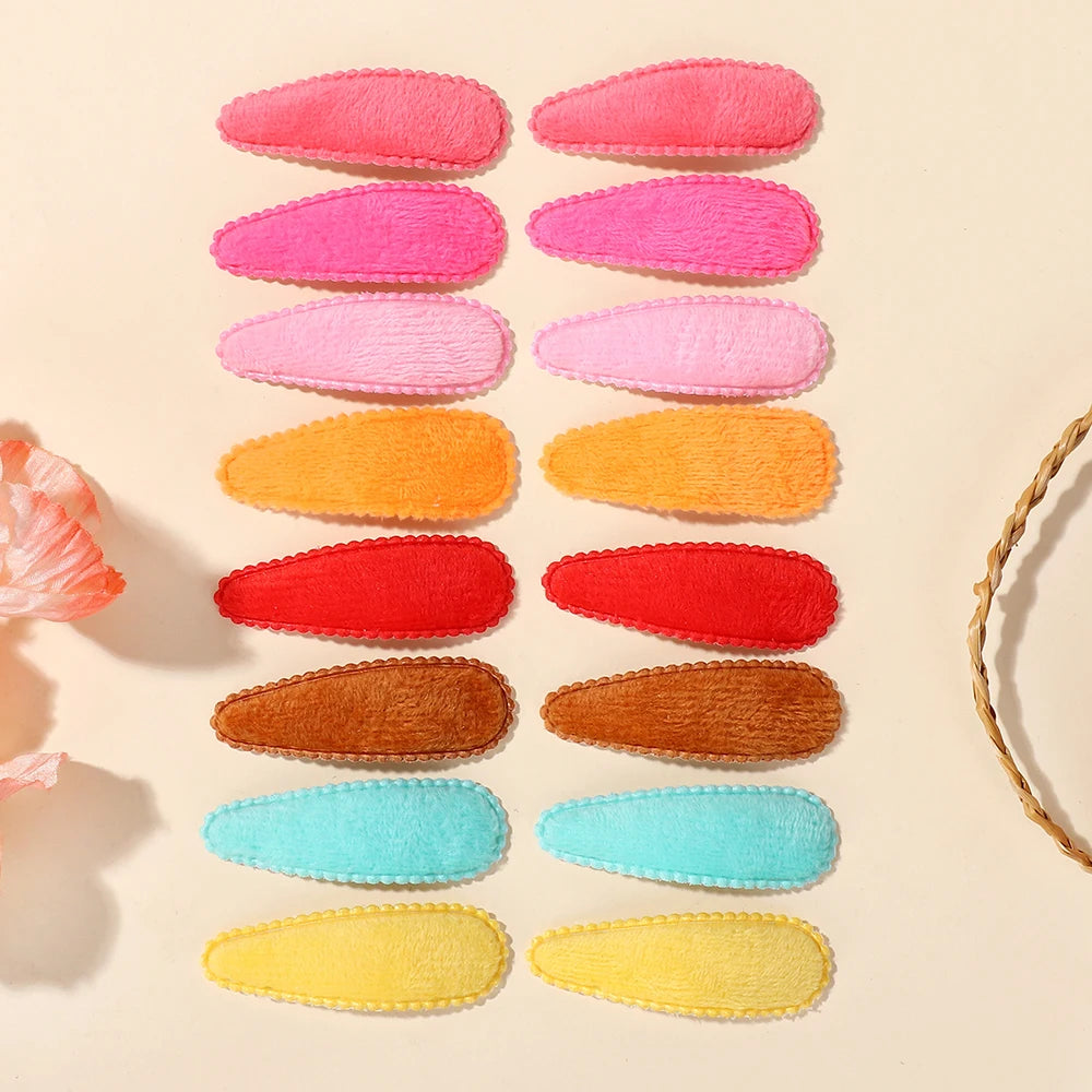 50PCS random colors waterdrop hair BB clips for girls hair bangs Cute fuzzy felt cloth alloy hair clip kids headdress