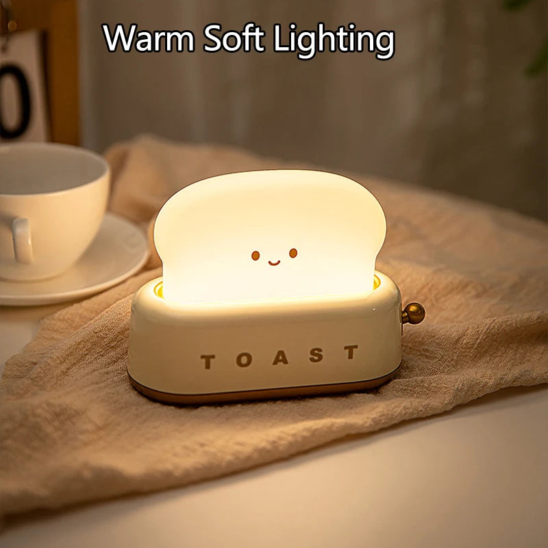 Rechargeable Cute Toaster Night Light - Toast Shape Bedside Lamp with Smile Face,Dimmable Desk Decor,Bedroom,Living Room,Gift