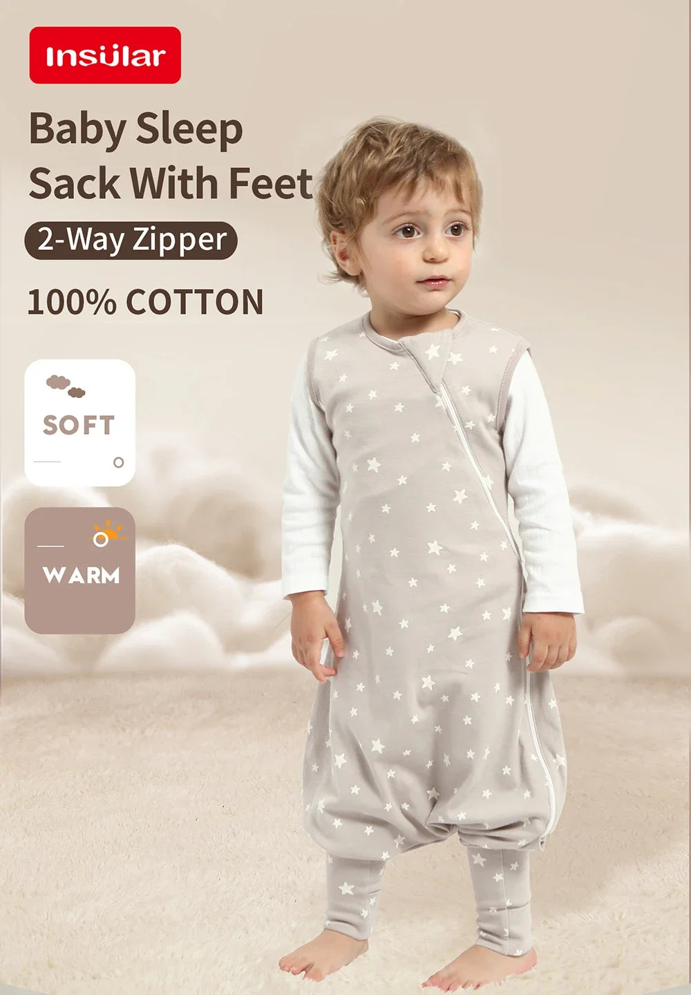 100% Cotton Baby Split Leg Sleep Sack Sleeveless Homewear Four Seasons Wear Two Way Zipper Comfortable Sleeping Bag for Infants