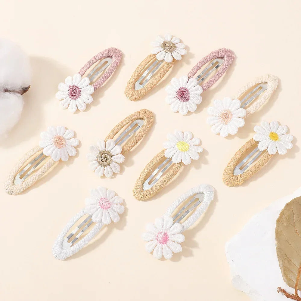 6PCS Cute Daisy Flower Hair Clips Bangs Hairpins for Kids Lace White Barette Princess Hairgripes Children Hair Accessories