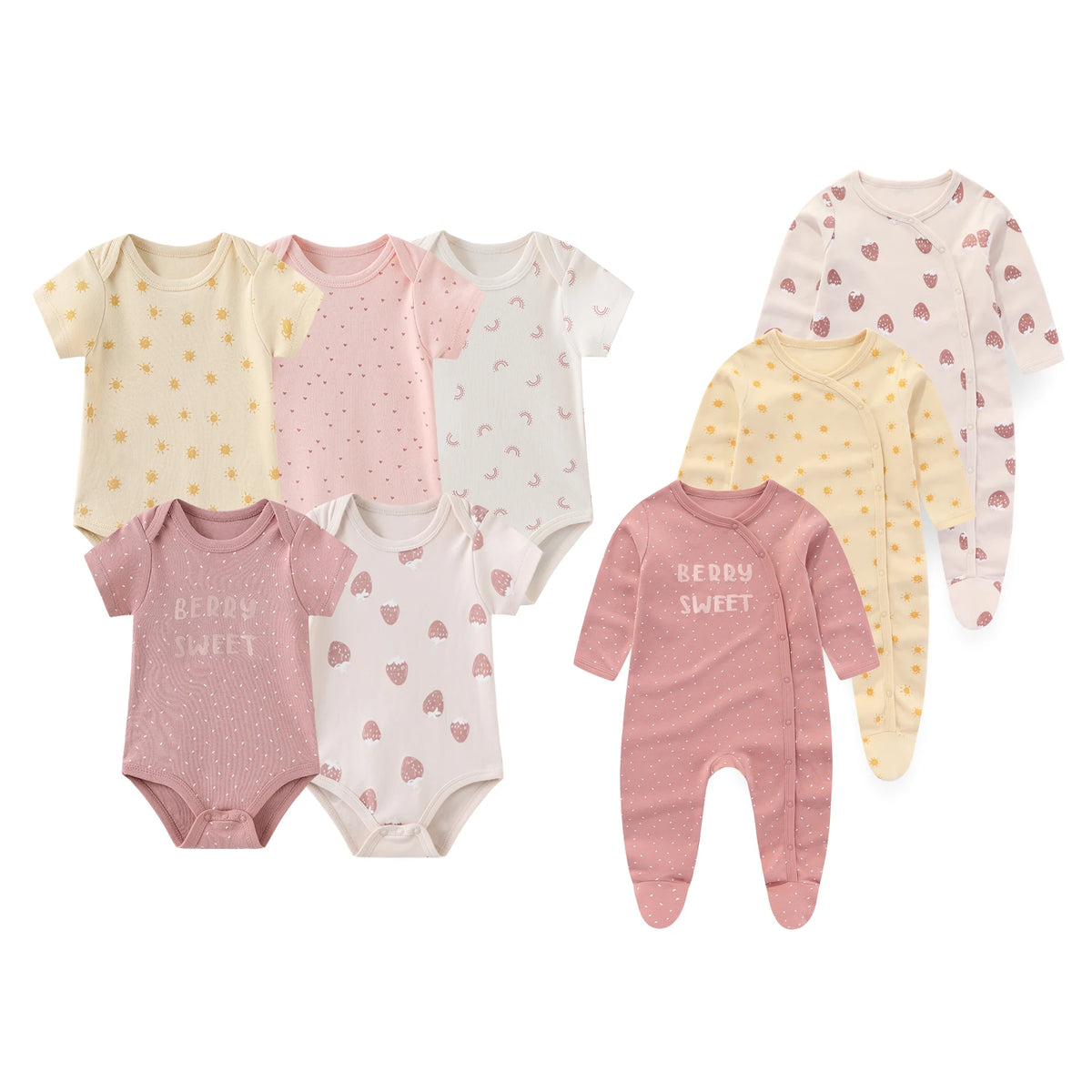 8-Piece Cotton Baby Bodysuits Rompers Jumpsuits Set For 0-12 Months Infant Clothing All Season Everyday Wear