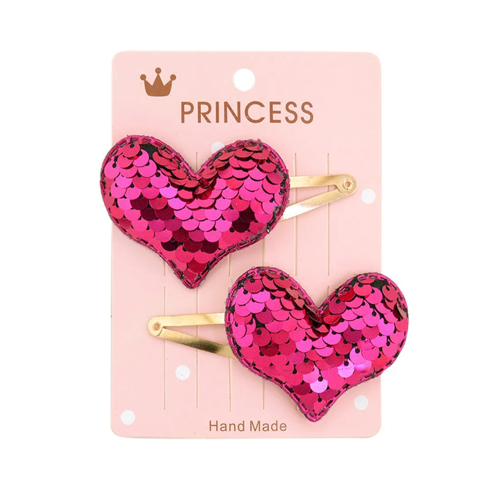 2Pcs Princess Sequin Star Heart  Hairpins Scale Cute for Girls Children Headwear Hairgrip Hair Clips Barrettes Hair Accessories
